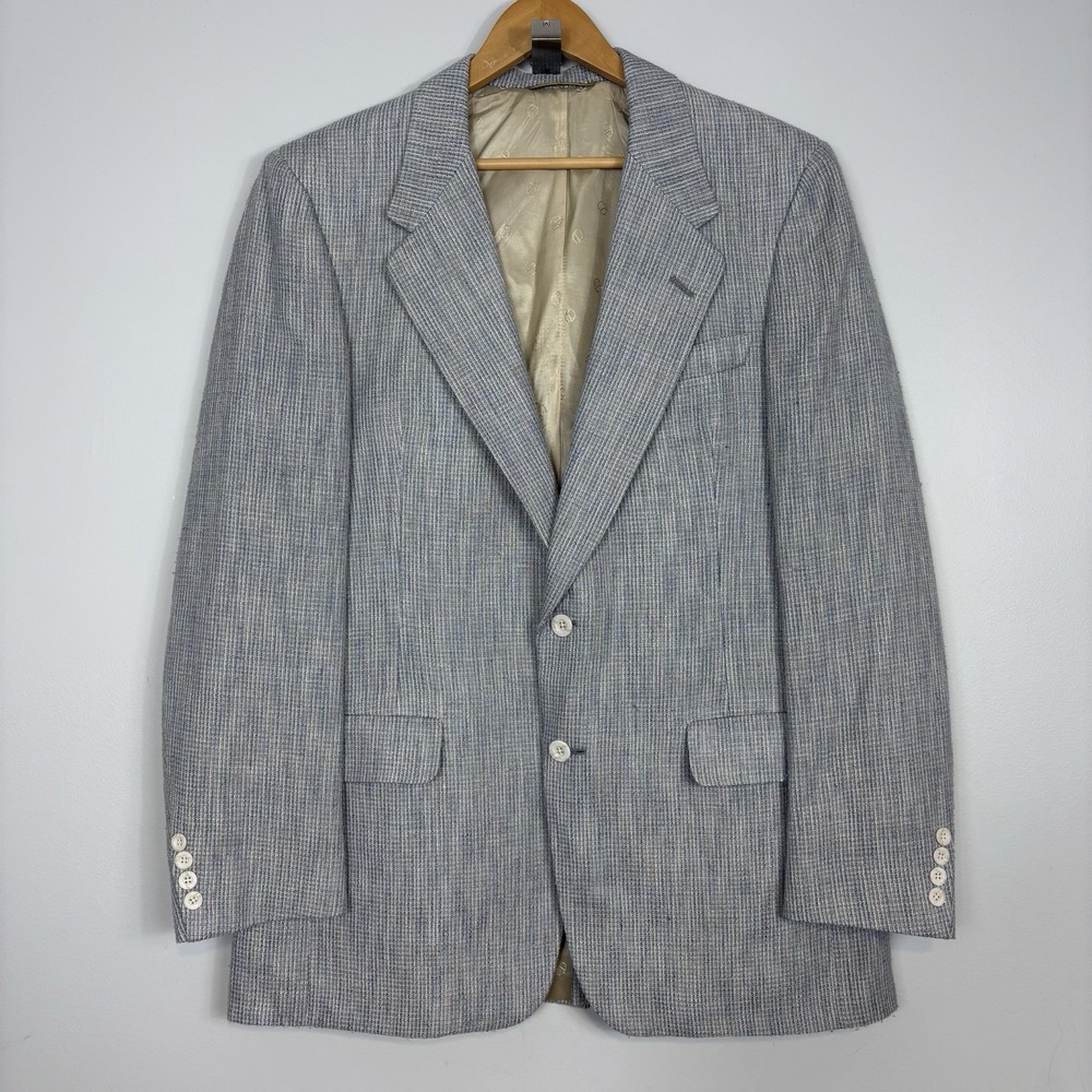 Vtg Christian Dior Men's 100% Silk Sport Coat Sz 42L Blazer Jacket Blue Textured
